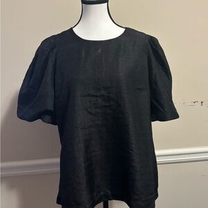 Black Boxy Puff Sleeve Blouse